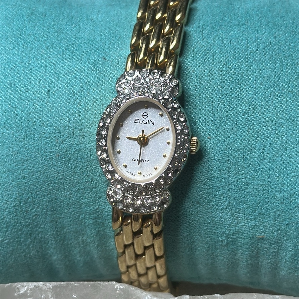 Elgin watch crystal pave diamonds vintage